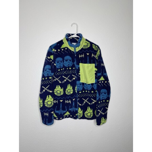 Disney Star Wars Sherpa Fleece Full Zip Jacket Stormtrooper Sz XS Navy AOP - Picture 1 of 14